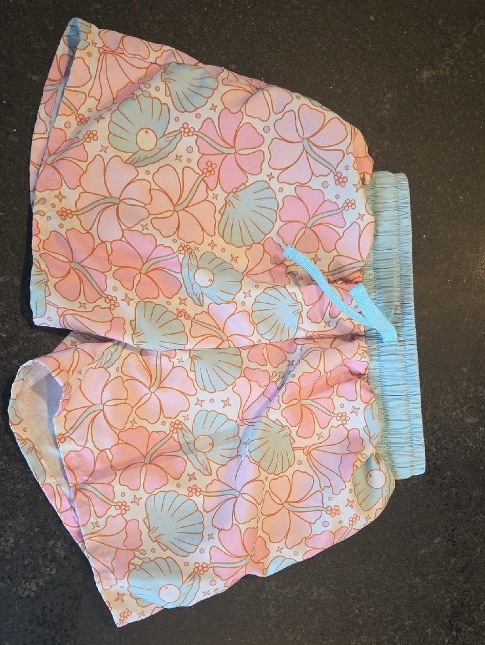 Caden Lane Toddler Boys Pink & Light Blue Seashell Floral Swim Shorts